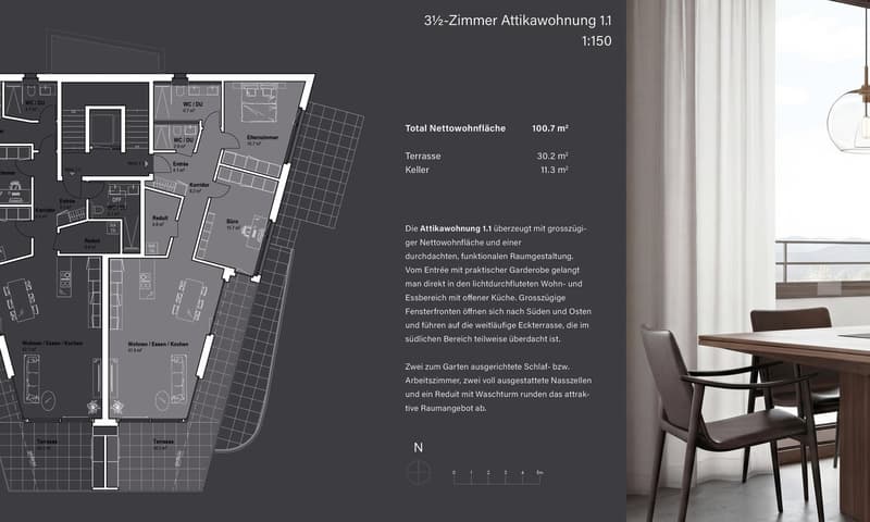 Grundriss Attikawohnung 1.1