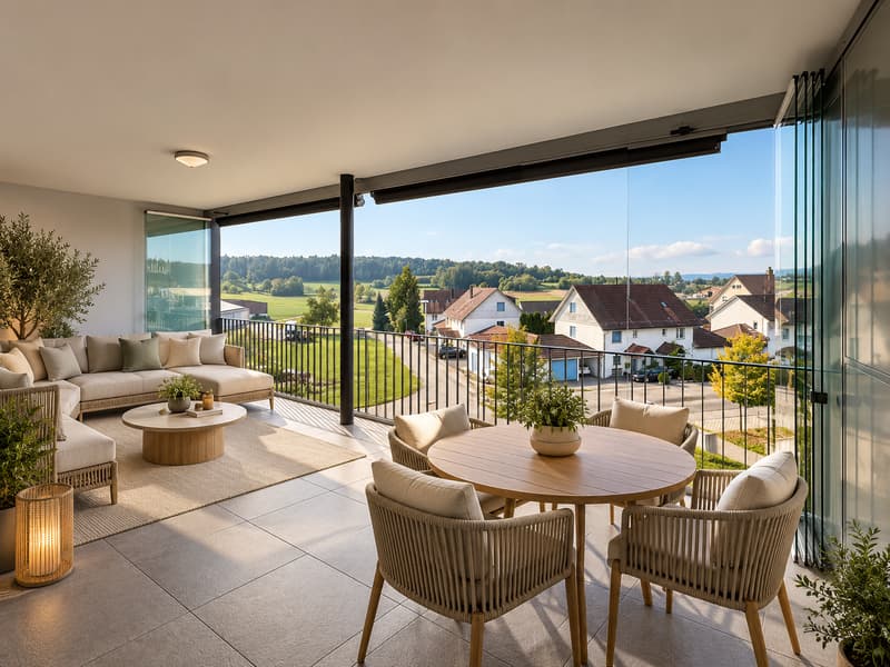 Loggia, mit Glaswand schliessbar