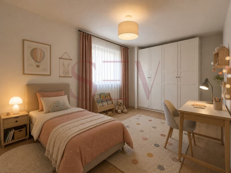 Grande chambre de 14.40 m² avec armoire et belle luminosité / a small bedroom with a large bed and a desk