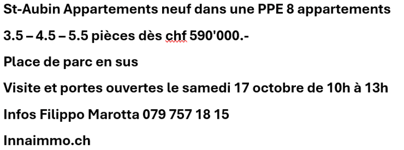 Portes ouvertes samedi 17 octobre de 10h à 13h Appartement neuf de 3.5 pièces à Saint-Aubin (1)