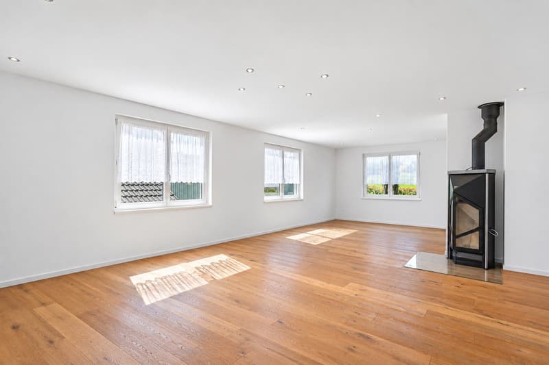 EFH Biessenhofen, Wohnzimmer mit Schwedenofen