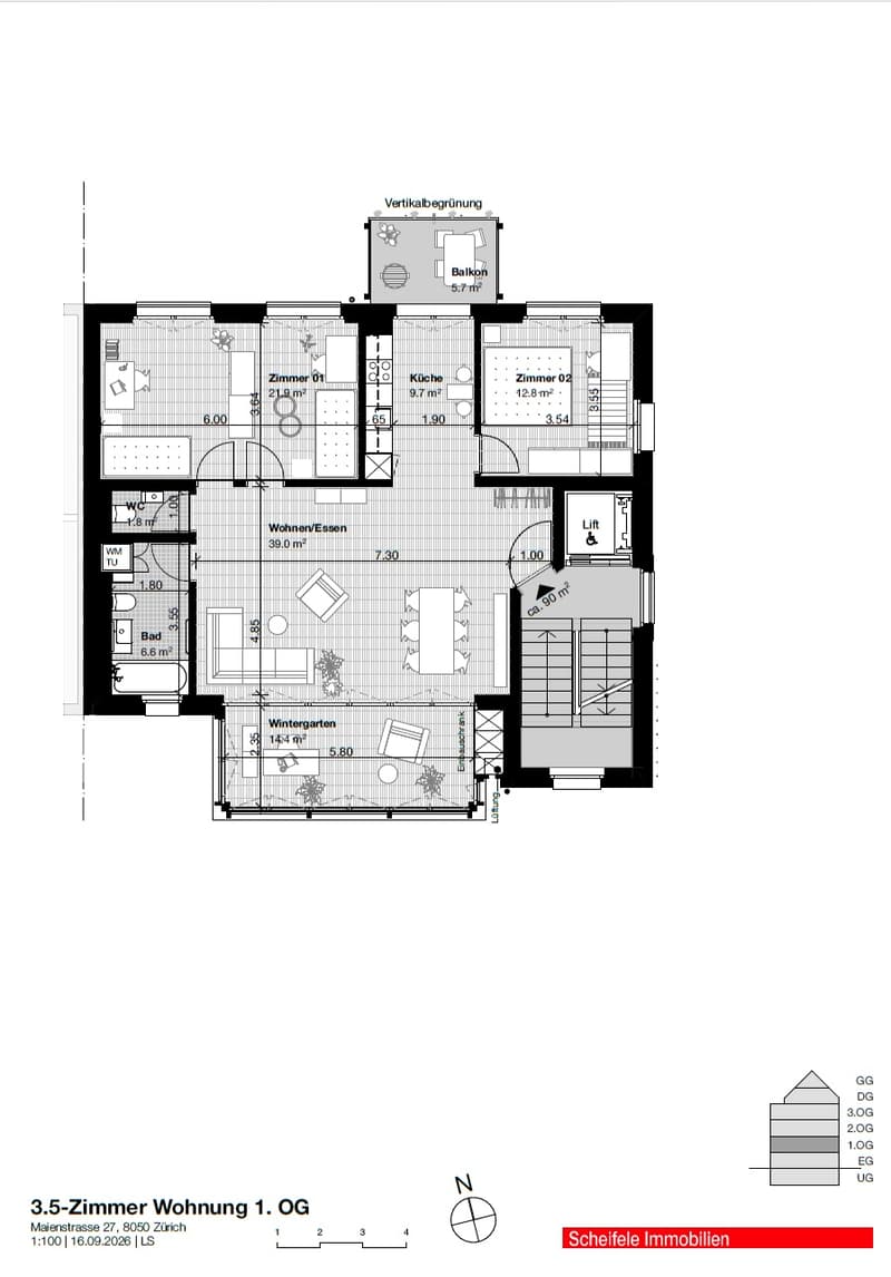 Charmante 3.5 bis 4.5-Zimmer-Wohnung mit Wintergarten und Balkon in Zürich-Oerlikon (4)
