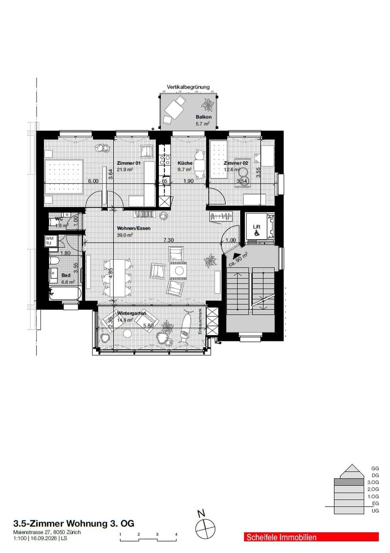 Charmante 3.5 bis 4.5-Zimmer-Wohnung mit Wintergarten und Balkon in Zürich-Oerlikon (4)