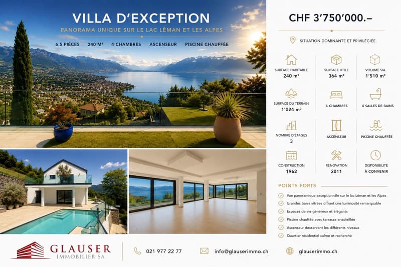 Villa lumineuse avec piscine | Vue panoramique | Chardonne (1)