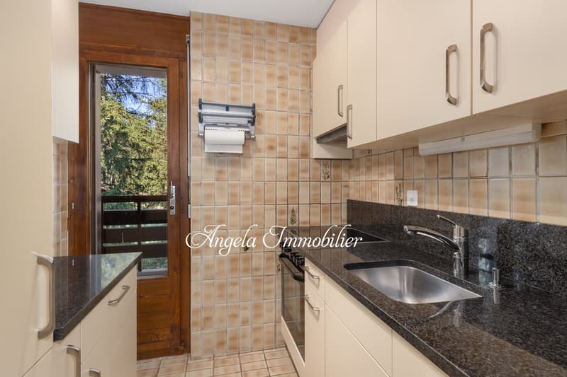 stainless steel sink, granite countertop, built-in dishwasher, tiled backsplash, wooden door, balcony