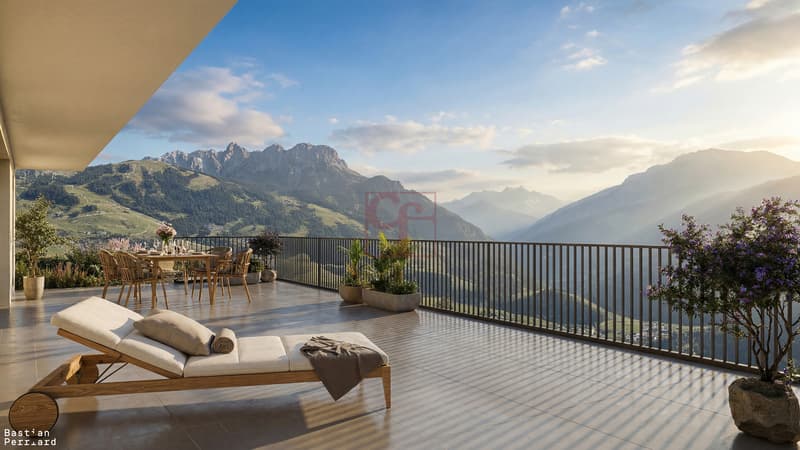 Image de synthèse terrasse rez de chaussée du 3.5 pcs
