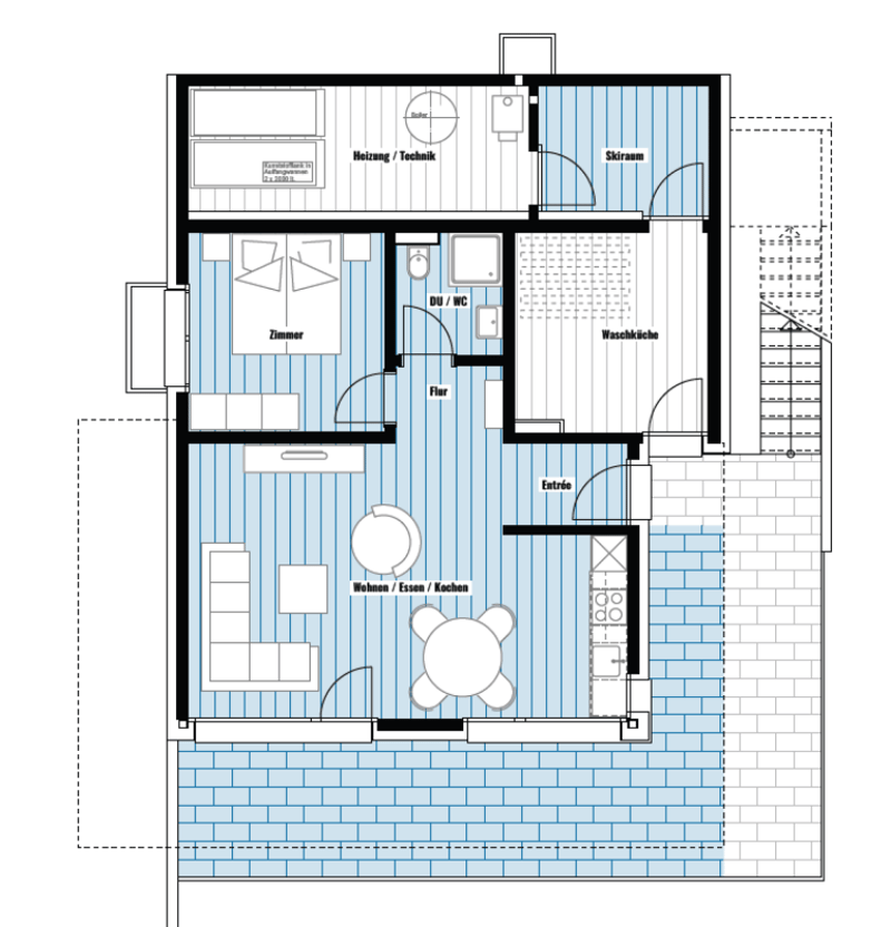Nouvel appartement 2.5 pièces dans l'un des plus anciens hameaux, Hohnegg, au-dessus de Saas-Fee. Accès sportif depuis le centre du village, Lomatte ou Wildi. Accessible en vélo électrique toute l'année. (2)