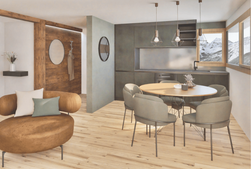 Alpji neue 2.5 Zimmerwohnung in einem der ältesten Weiler Hohnegg oberhalb Saas-Fee. Sportlicher Zugang vom Dorfzentrum, der Lomatte oder Wildi. Mit dem E-bike ganzjährig erreichbar. (3)