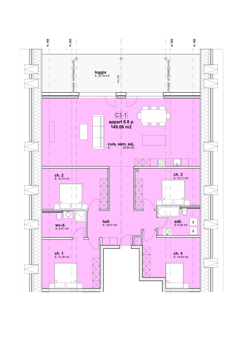 Attic in the attic of 5.5, Minergie, terrace of 33 m2 (7)
