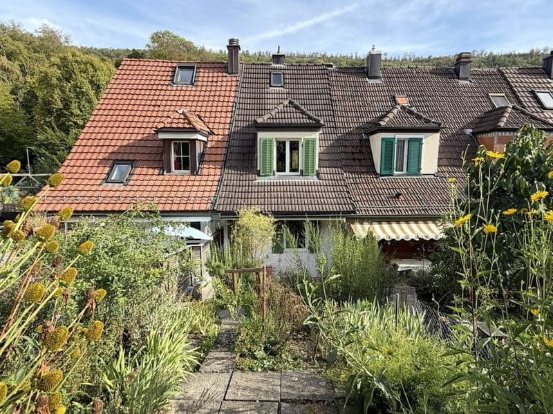 Ansicht über den Garten hinweg an die Nordwest-Seite des Hauses