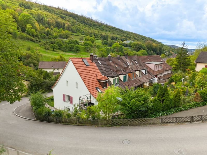 Herrliche Ansicht an die Häuserzeile mit den sechs Reiheneinfamilienhäusern von Nordosten