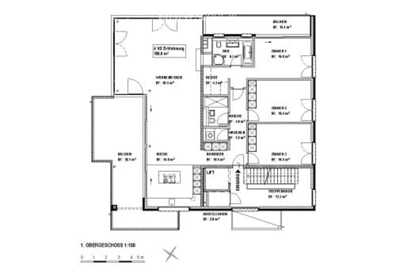 1st floor plan with multiple rooms and a lift