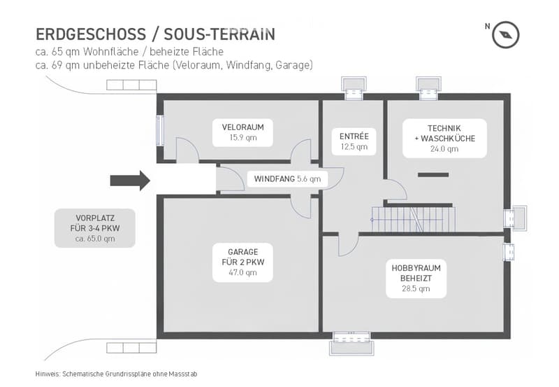 Living room, entrance, foyer, laundry room with washing machine, technical room, hobby room, garage