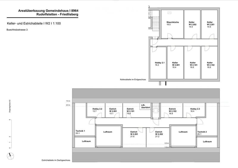 Basement, ground floor, and attic floor plans with room names and dimensions