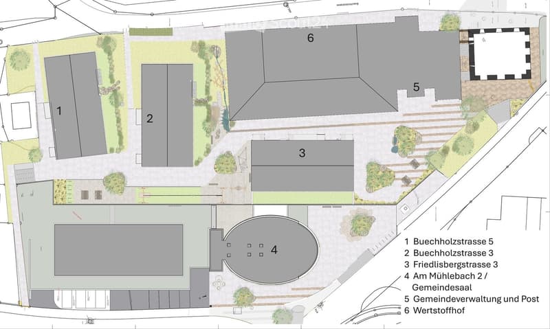Floor plan of a property with several numbered sections and parking spaces