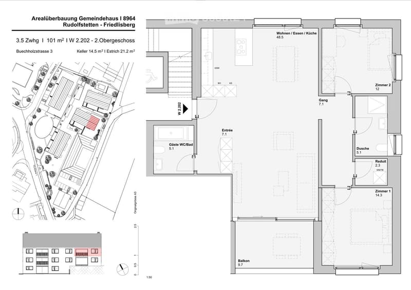 Living room, kitchen, 2 bedrooms, 2 bathrooms, balcony