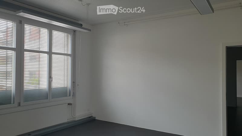 empty room with white walls, large window, radiator on the wall, large ceiling light