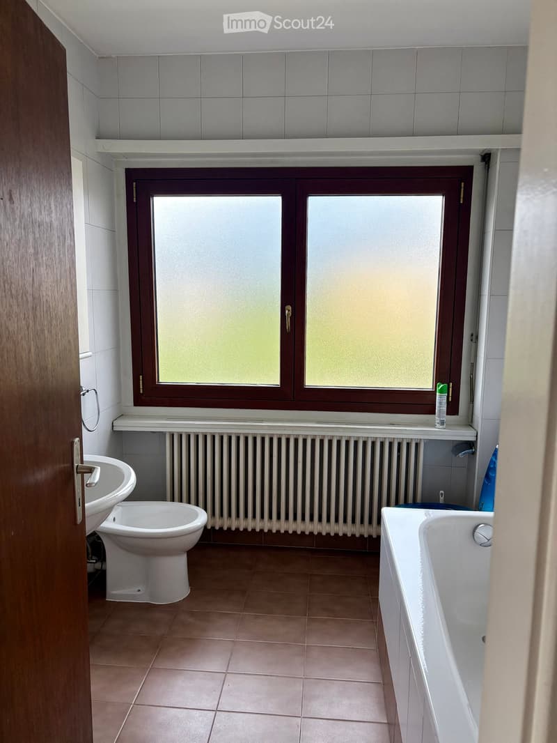 bathroom with toilet, sink, bathtub and window