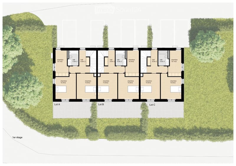 apartment with bedroom, living room, bathroom, kitchen, hall