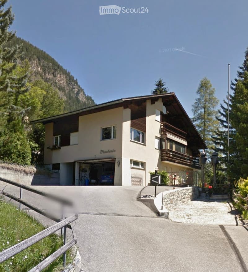 2 story house, beige and brown, garage, balcony, mountain view
