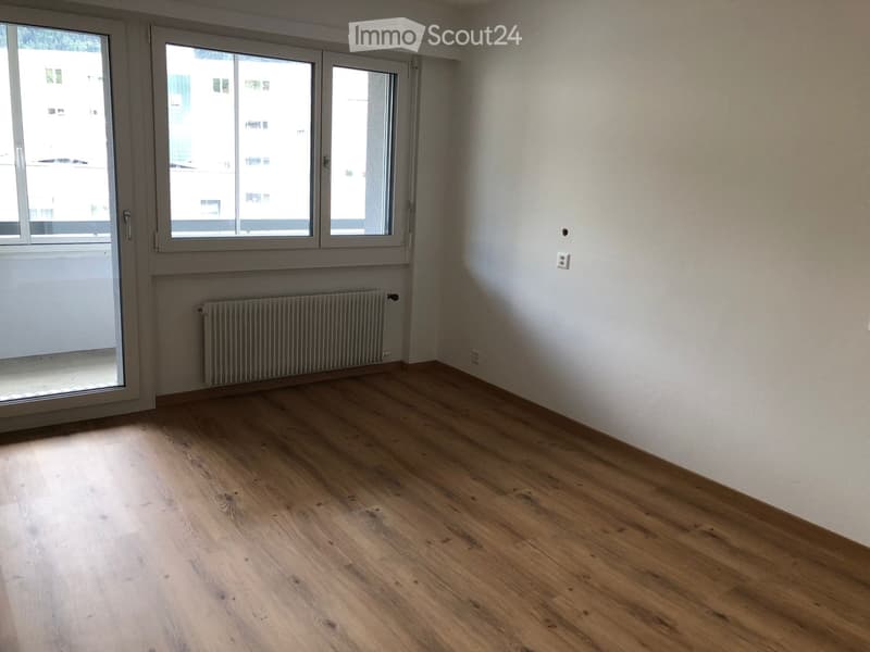 empty room, wooden floor, white walls, sliding glass door, windows, radiator, power outlet