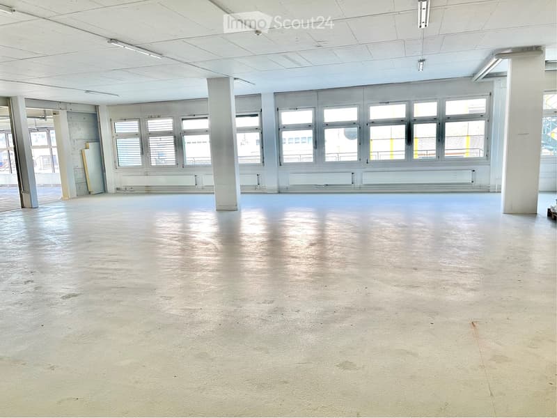 Unfurnished Room. Empty room with bare walls, concrete floor, large windows, and structural columns.