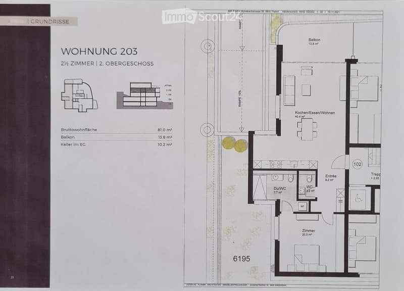 Floor Plan. Floor plan of a 2-room apartment on the 2nd floor, including a kitchen/dining/living area, bedroom, bathroom, and balcony.
