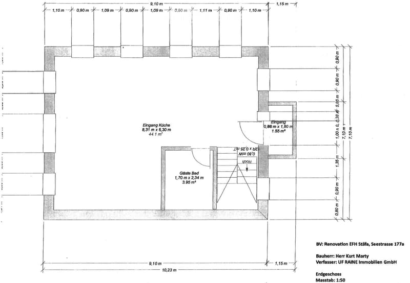 Entrance hall, kitchen, guest bathroom, guest bedroom, bathroom, master bedroom