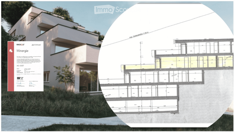 Floor plan of a modern, multi-story house with detailed layout including living spaces, bedrooms, bathrooms, and balconies.