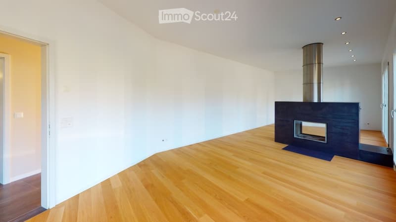 empty room with wooden floor and fireplace