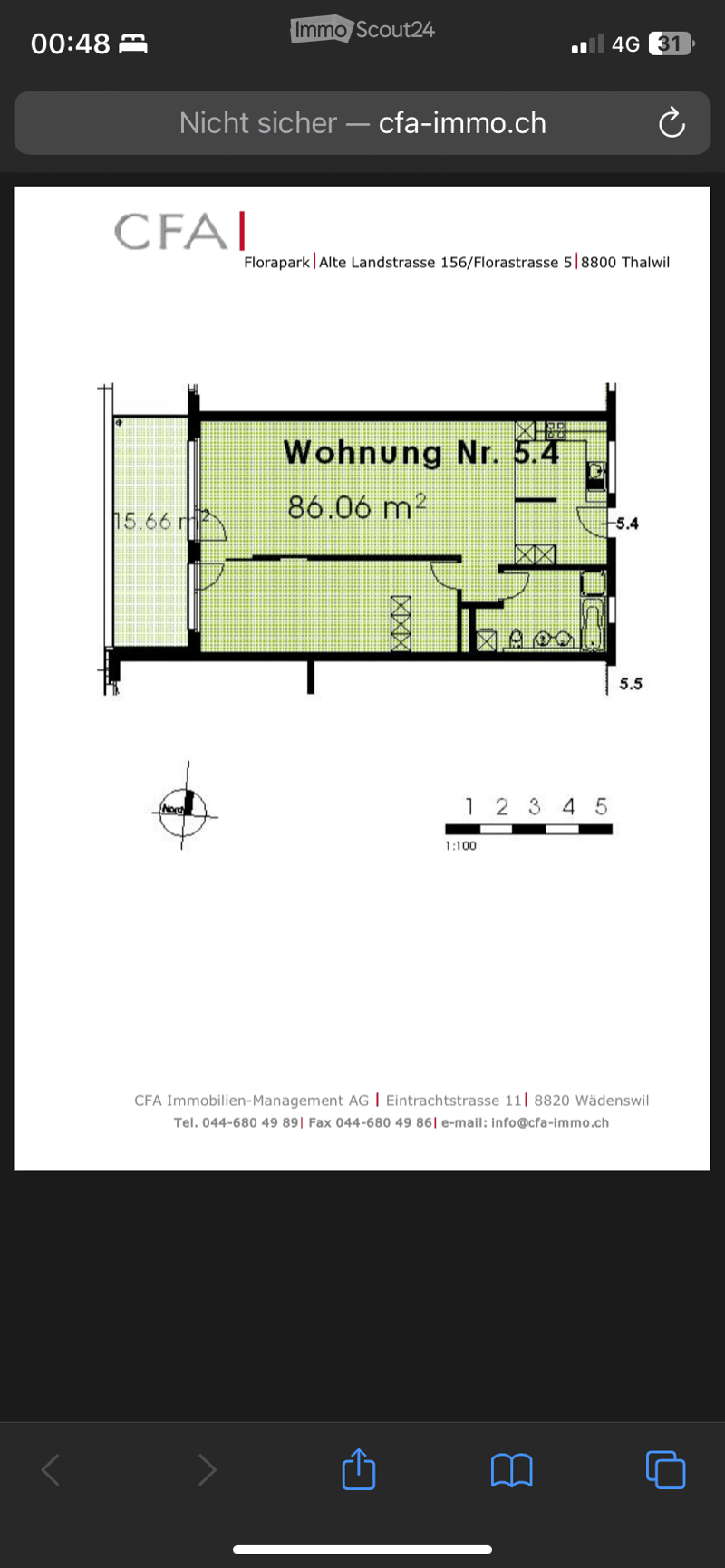 Floor plan of apartment number 5.4, 86.06 m², showing layout and dimensions.