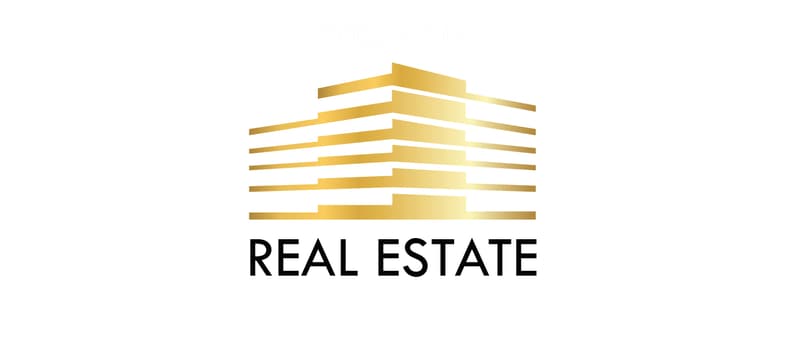 A stylized, golden building logo with the text 'REAL ESTATE' underneath.