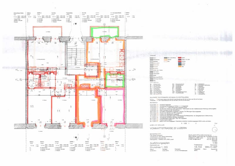 Floor plan of a multi-unit residential building showing various rooms and spaces including apartments, corridors, staircases, and technical areas.