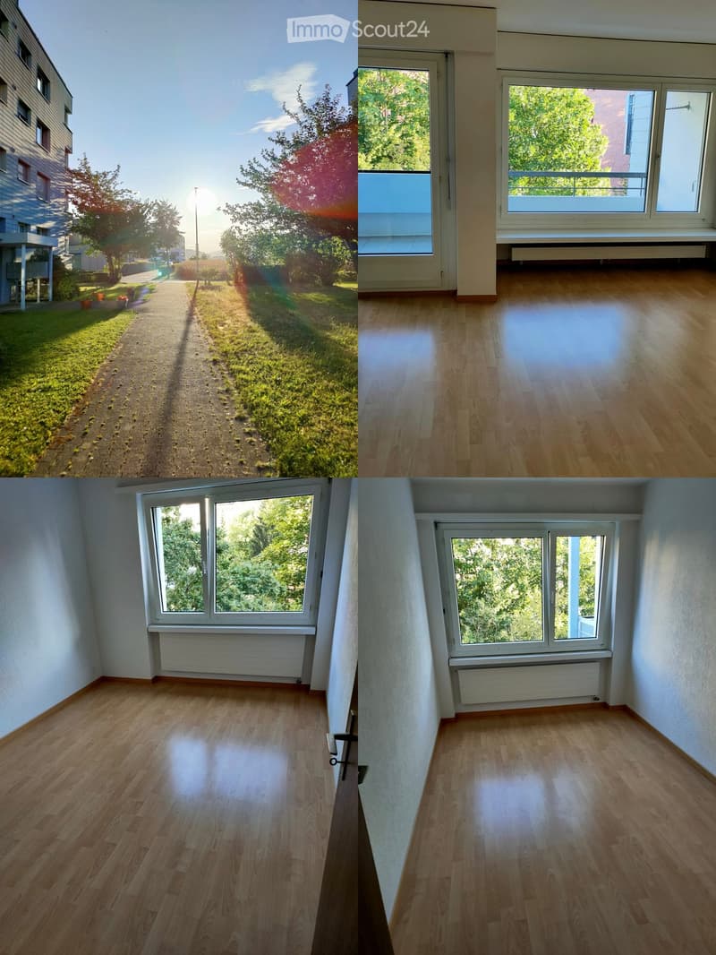 Empty room with wooden flooring, large windows, and radiators. No furniture or equipment present.