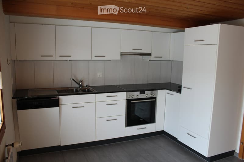 Modern kitchen with white cabinets, stainless steel sink, oven, dishwasher, and black countertops.