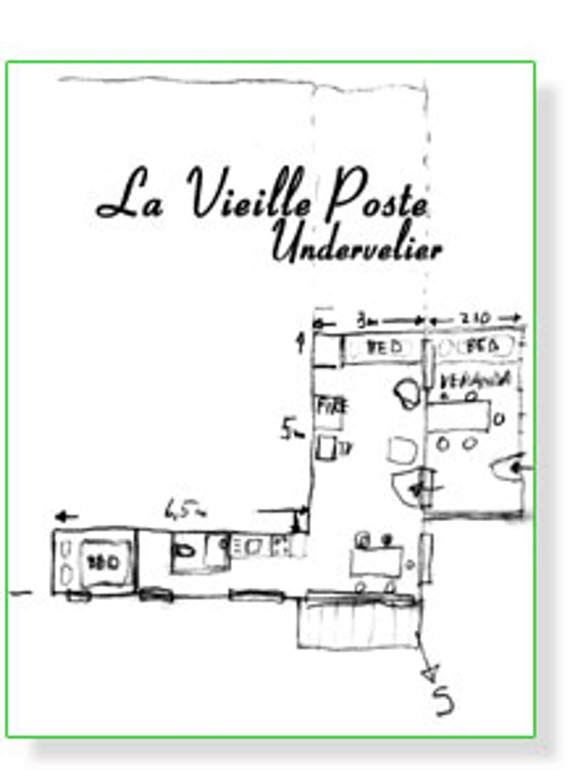 Floor plan of a house named "La Vieille Poste" with labeled rooms and dimensions.