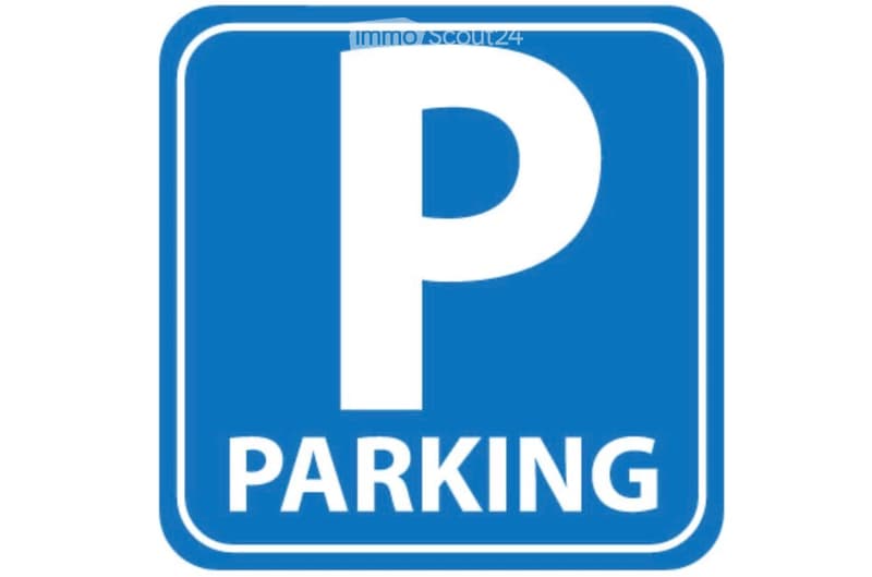 A parking sign with a large blue 'P' and the word 'PARKING' below it.
