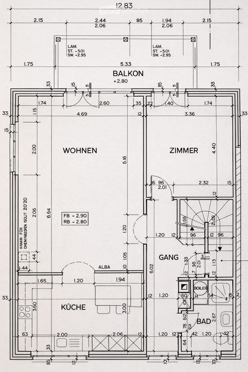 Living room, kitchen, 2 bedrooms, 1 bathroom, balcony