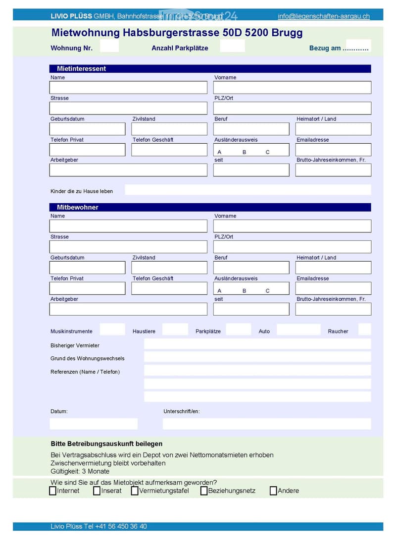 A filled-out real estate rental application form.