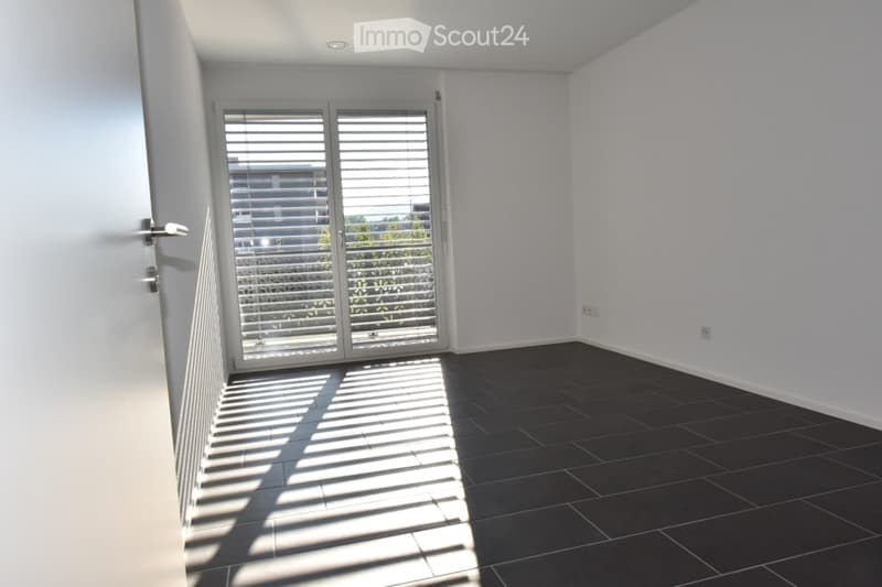 Entrance room with black tiles, white walls, sliding glass doors, and balcony