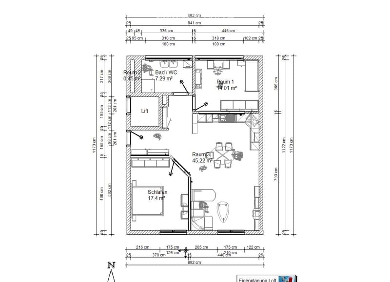 Living room, kitchen, 2 bedrooms, 2 bathrooms, lift, storage