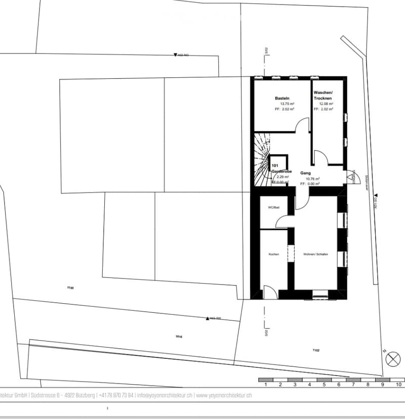 Floor plan of a residential unit showing a kitchen, living room, bedroom, bathroom, and hallway.