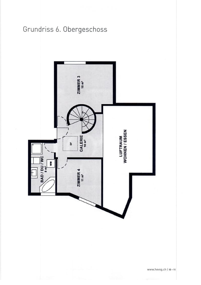 Floor plan of the upper floor showing a living/dining area, four bedrooms, a bathroom, and a gallery.