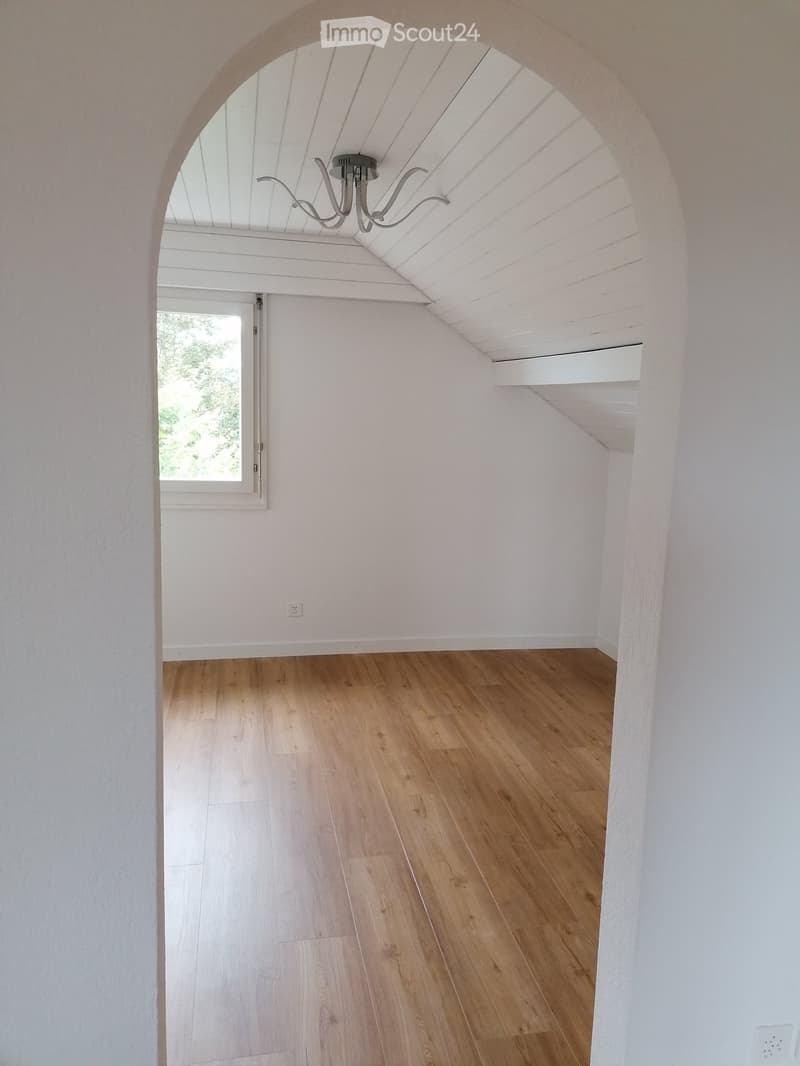 Empty room with wooden flooring, white walls, and a skylight ceiling. No furniture or equipment present.