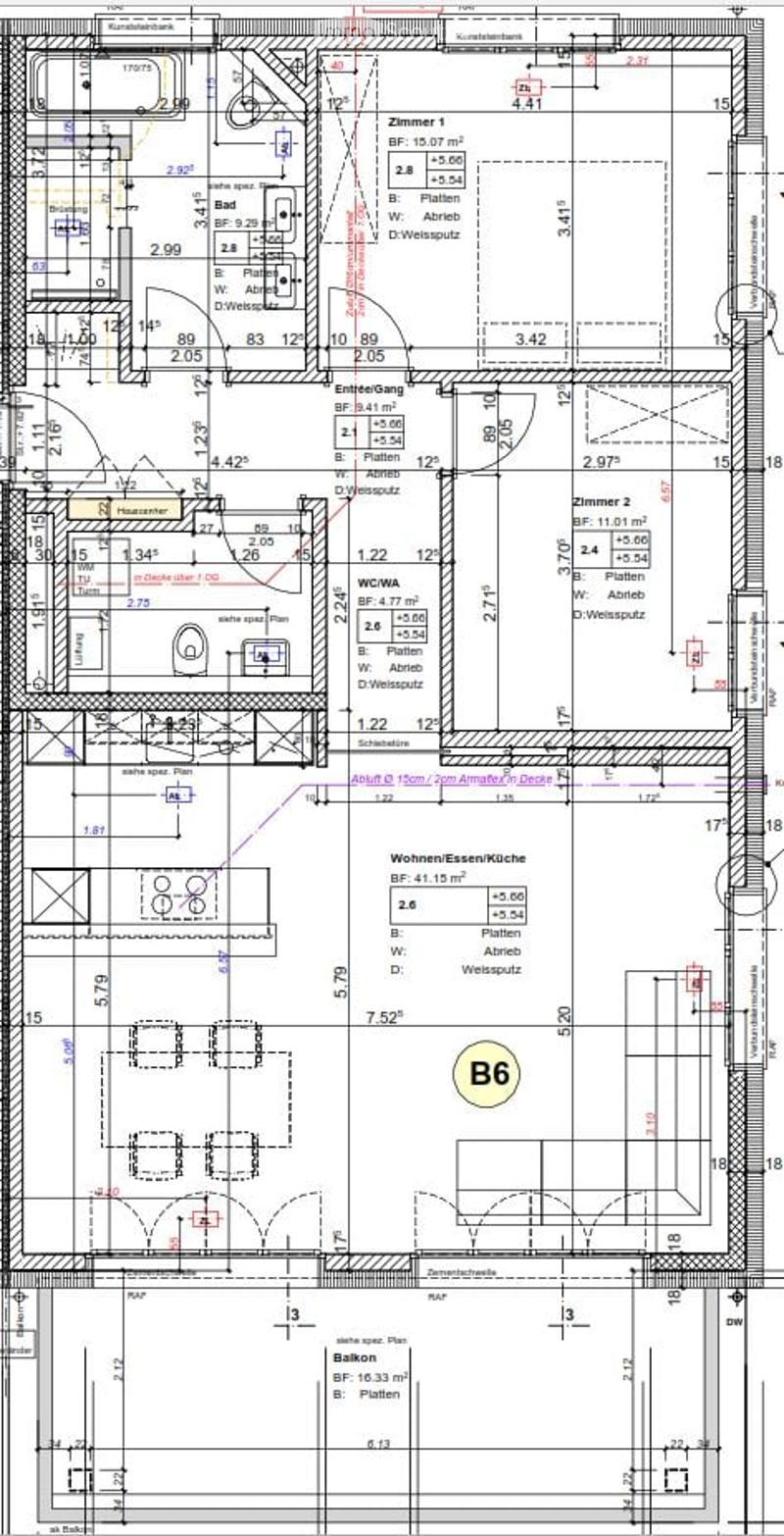 Floor plan of a residential unit showing multiple rooms including living spaces, bedrooms, kitchen, and bathrooms. Dimensions and room labels are indicated.