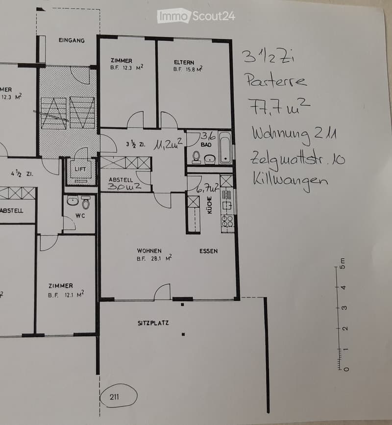 Floor plan of a 2-room apartment with living, dining, bedroom, bathroom, and storage areas. Includes entrance, lift, and WC.