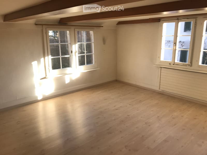 Empty room with light wooden flooring, white walls, and multiple windows allowing natural light to enter.