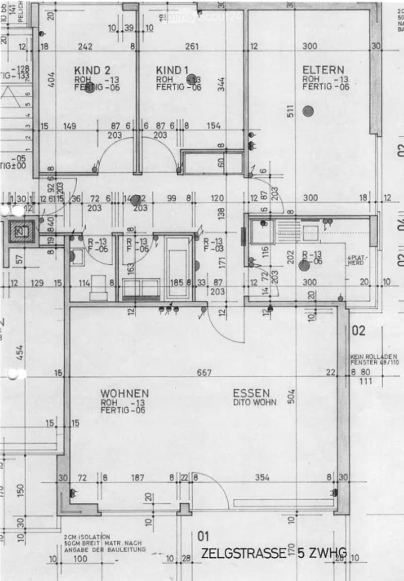 Floor plan of a 5-unit building with labeled rooms including living areas, bedrooms, and bathrooms. Dimensions and room labels are visible.