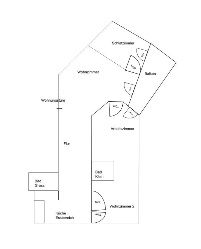 Floor plan showing a multi-room layout including a living room, bedroom, balcony, bathroom, kitchen, and additional spaces.