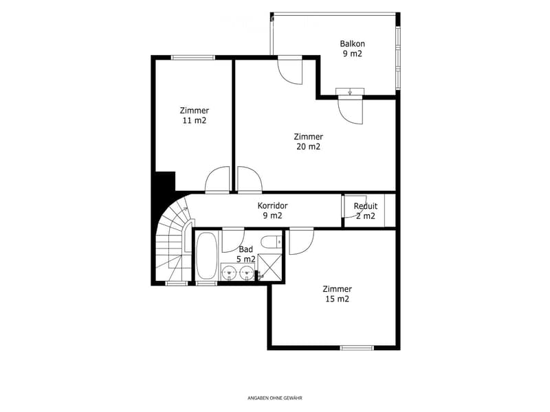Floor plan showing a layout with five rooms, a bathroom, a hallway, and a balcony.